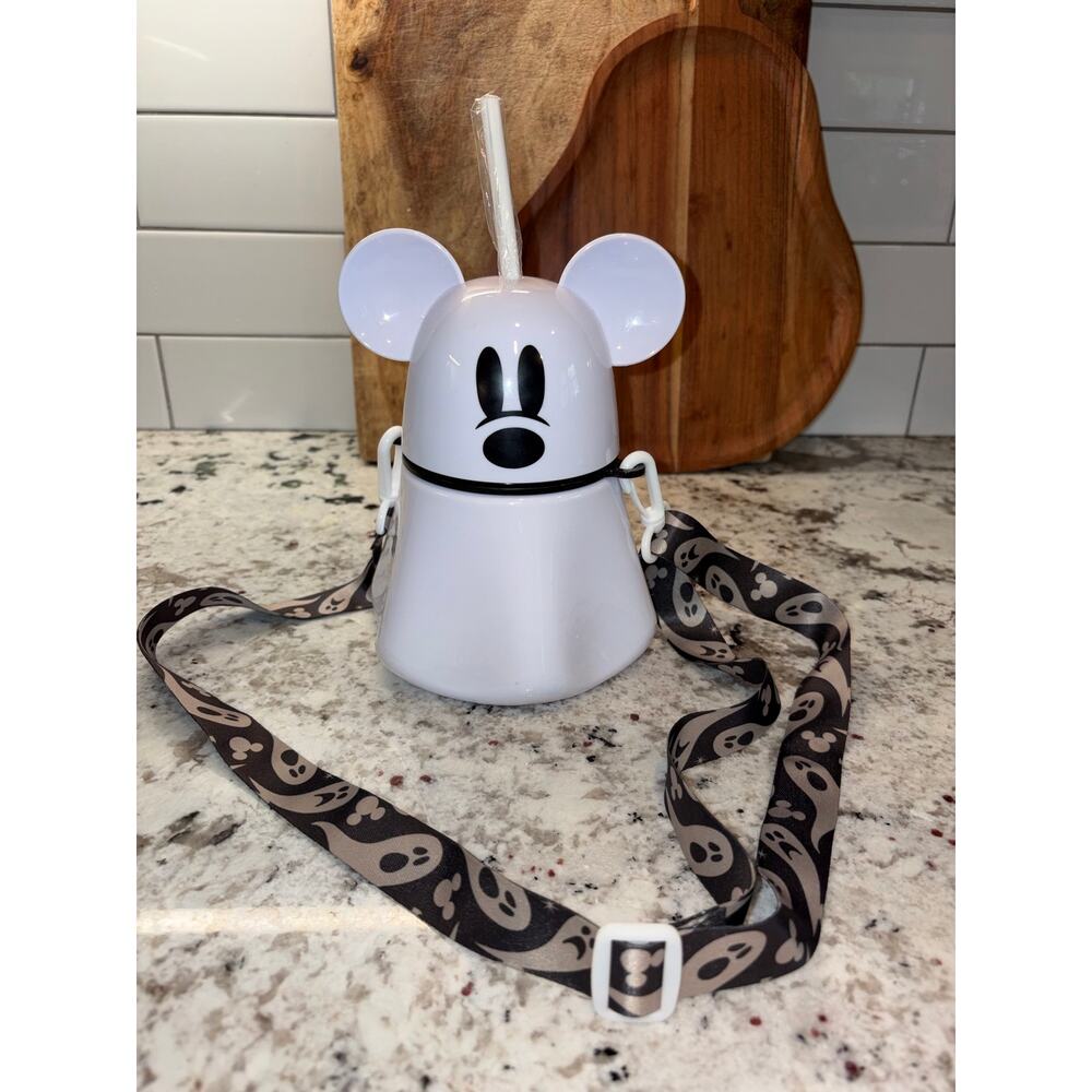 Disney Bioworld Mickey Ghost Figural Sipper Cup Straw Strap New Halloween